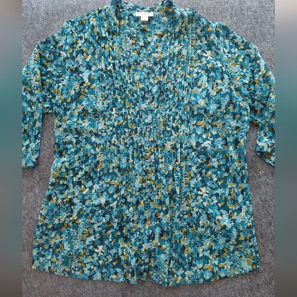 Charter Club Blue and‎ Green Floral Blouse